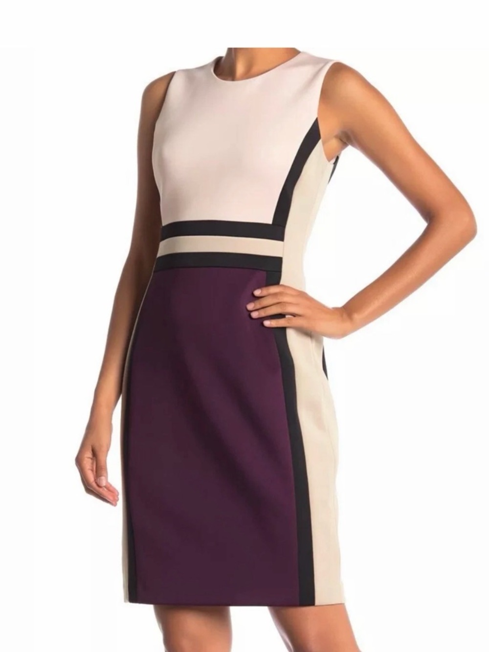Calvin Klein Plum and Cream Colorblock Sheath Dress